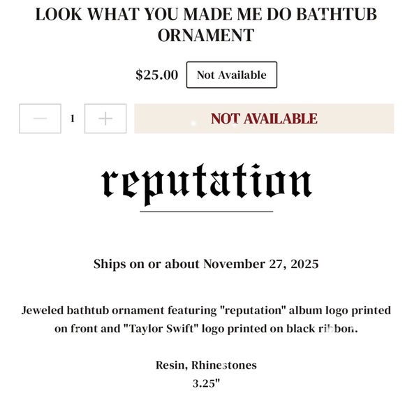 TAYLOR SWIFT Bathtub Rhinestone Reputation Ornament 2025 Holiday Collection🎄NEW